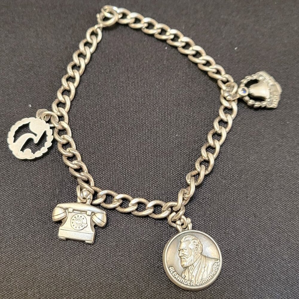 sterling silver 925 Infinity Link 7" Charm Bracelet Pacific Telephone 17.9g